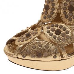 Pre Owned صندل أليكساندر ماكوين دوائر ذهبية كعب عال مقدمة مرتفعة مقاس 40