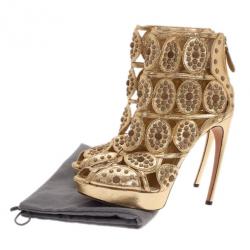 Pre Owned صندل أليكساندر ماكوين دوائر ذهبية كعب عال مقدمة مرتفعة مقاس 40