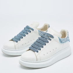 Pre Owned Alexander McQueen White Leather and Glitter Oversized Sneakers Size 38.5