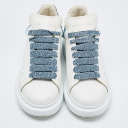 Pre Owned Alexander McQueen White Leather and Glitter Oversized Sneakers Size 38.5