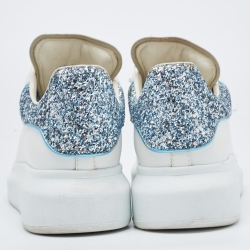 Pre Owned Alexander McQueen White Leather and Glitter Oversized Sneakers Size 38.5