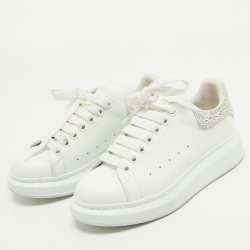 Pre Owned Alexander McQueen White Leather Crystal Embellished Oversized Sneakers Size 37
