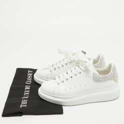 Pre Owned Alexander McQueen White Leather Crystal Embellished Oversized Sneakers Size 37