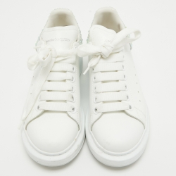 Pre Owned Alexander McQueen White Leather Crystal Embellished Oversized Sneakers Size 37