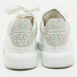 Pre Owned Alexander McQueen White Leather Crystal Embellished Oversized Sneakers Size 37