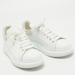 Pre Owned Alexander McQueen White Leather Crystal Embellished Oversized Sneakers Size 37