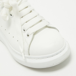 Pre Owned Alexander McQueen White Leather Crystal Embellished Oversized Sneakers Size 37