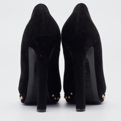 Pre Owned Alexander McQueen Black Suede Skull Embellished Peep Toe Pumps Size 40