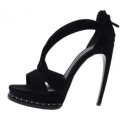 Pre Owned صندل اليكساندر مكوين أرماديلو مرصع جلد أسود مدبوغ مقاس 40