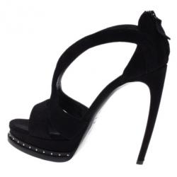 Pre Owned صندل اليكساندر مكوين أرماديلو مرصع جلد أسود مدبوغ مقاس 40