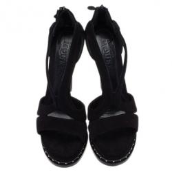 Pre Owned صندل اليكساندر مكوين أرماديلو مرصع جلد أسود مدبوغ مقاس 40