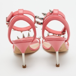 Pre Owned Alexander McQueen Pink Leather Spike Ankle Strap Sandals Size 36.5