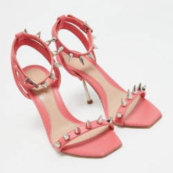 Pre Owned Alexander McQueen Pink Leather Spike Ankle Strap Sandals Size 36.5