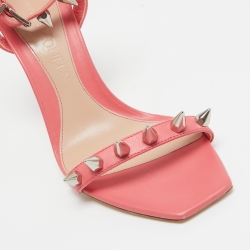 Pre Owned Alexander McQueen Pink Leather Spike Ankle Strap Sandals Size 36.5