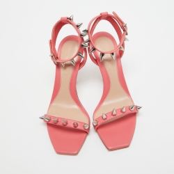 Pre Owned Alexander McQueen Pink Leather Spike Ankle Strap Sandals Size 36.5