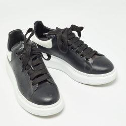 Pre Owned Alexander McQueen Black/White Leather Oversized Sneakers Size 38