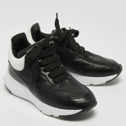 Pre Owned Alexander McQueen White/Black Leather Larry Sneakers Size 35.5
