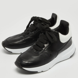 Pre Owned Alexander McQueen White/Black Leather Larry Sneakers Size 35.5