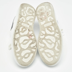 Pre Owned Alexander McQueen White/Silver Glitter and  Leather Oversized  Sneakers Size 40