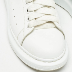 Pre Owned Alexander McQueen White/Silver Glitter and  Leather Oversized  Sneakers Size 40