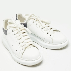 Pre Owned Alexander McQueen White/Silver Glitter and  Leather Oversized  Sneakers Size 40