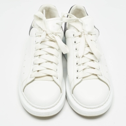 Pre Owned Alexander McQueen White/Silver Glitter and  Leather Oversized  Sneakers Size 40