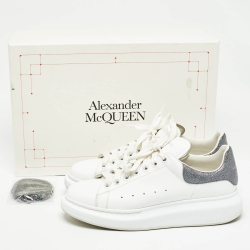 Pre Owned Alexander McQueen White/Silver Glitter and  Leather Oversized  Sneakers Size 40