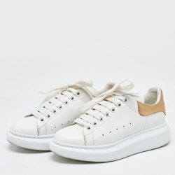 Pre Owned Alexander McQueen White/Gold Leather Oversized Sneakers Size 37