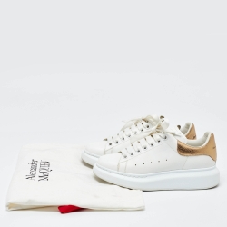 Pre Owned Alexander McQueen White/Gold Leather Oversized Sneakers Size 37