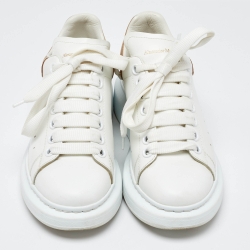 Pre Owned Alexander McQueen White/Gold Leather Oversized Sneakers Size 37