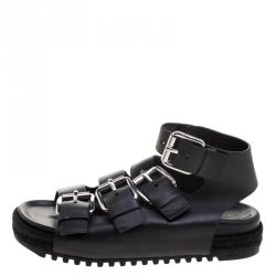 Alexander Wang Black Buckle Detail Leather Idina Espadrille Flat Sandals Size 40