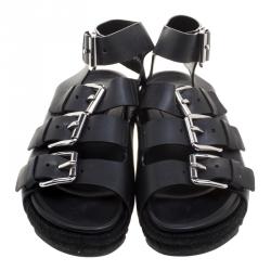 Alexander Wang Black Buckle Detail Leather Idina Espadrille Flat Sandals Size 40