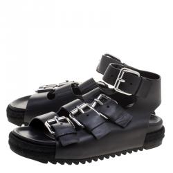 Alexander Wang Black Buckle Detail Leather Idina Espadrille Flat Sandals Size 40
