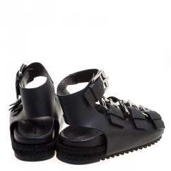 Alexander Wang Black Buckle Detail Leather Idina Espadrille Flat Sandals Size 40