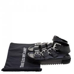 Alexander Wang Black Buckle Detail Leather Idina Espadrille Flat Sandals Size 40