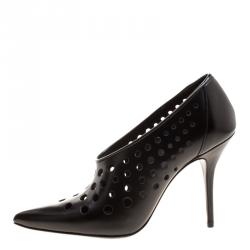 مملوكة مسبقًا Alexander Wang Black Perforated Leather Magdalenda Cutout Ankle Booties Size 37