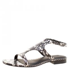 Alexander Wang Monochrome Snakeskin Embossed Leather Flat Sandals Size 37.5