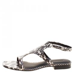 Alexander Wang Monochrome Snakeskin Embossed Leather Flat Sandals Size 37.5