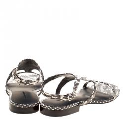 Alexander Wang Monochrome Snakeskin Embossed Leather Flat Sandals Size 37.5