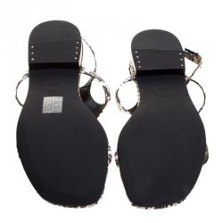 Alexander Wang Monochrome Snakeskin Embossed Leather Flat Sandals Size 37.5