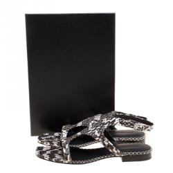 Alexander Wang Monochrome Snakeskin Embossed Leather Flat Sandals Size 37.5
