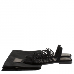 مملوكة مسبقًا صندل فلات أليكساندر وانغ تسا سويدي سيور أسود مقاس 38.5