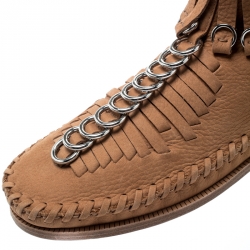 Alexander Wang Light Brown Leather Montana Moccasin Fringe Boots Size 37