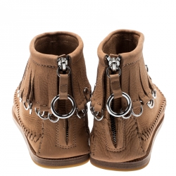 Alexander Wang Light Brown Leather Montana Moccasin Fringe Boots Size 37