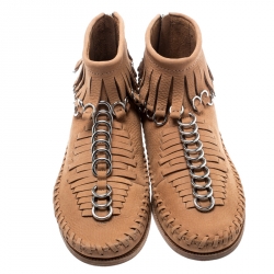 Alexander Wang Light Brown Leather Montana Moccasin Fringe Boots Size 37