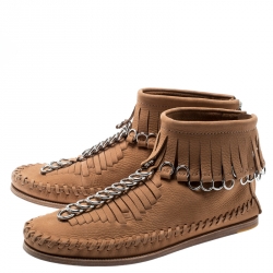 Alexander Wang Light Brown Leather Montana Moccasin Fringe Boots Size 37
