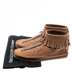 Alexander Wang Light Brown Leather Montana Moccasin Fringe Boots Size 37