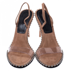 Alexander Wang Beige Suede And PVC Studded Slingback Nova Sandals Size 41