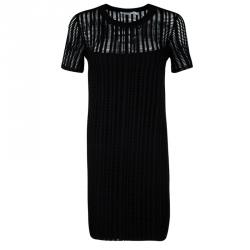 T by Alexander Wang Black Perforated Knit Short Sleeve Dress L