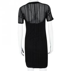 T by Alexander Wang Black Perforated Knit Short Sleeve Dress L